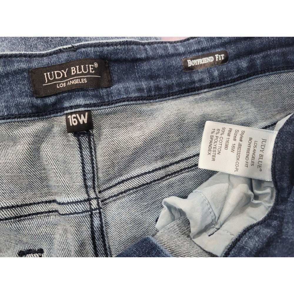 Judy Blue Boyfriend Fit Distressed High Rise Medium Wash Jeans Women Size 32W - Picture 7 of 7